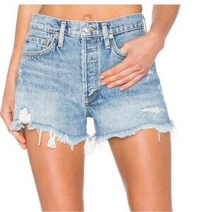 Agolde Light Blue Distressed Jean Shorts